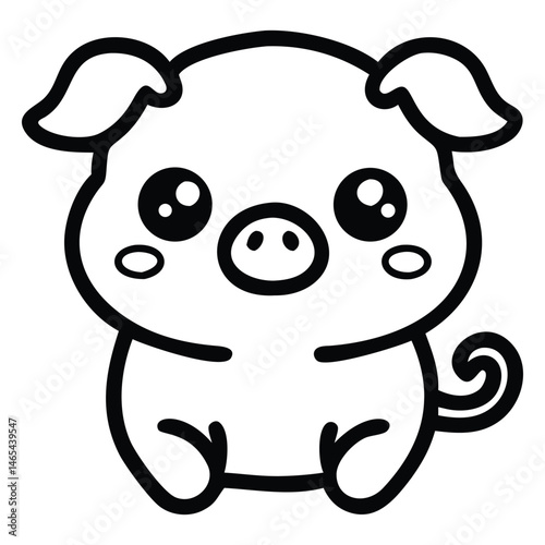 Charming cartoon pig character with expressive eyes and a curly tail delights everyone