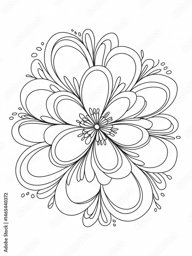 Obraz premium A black and white floral design with petal shapes and small circles on a white background art piece