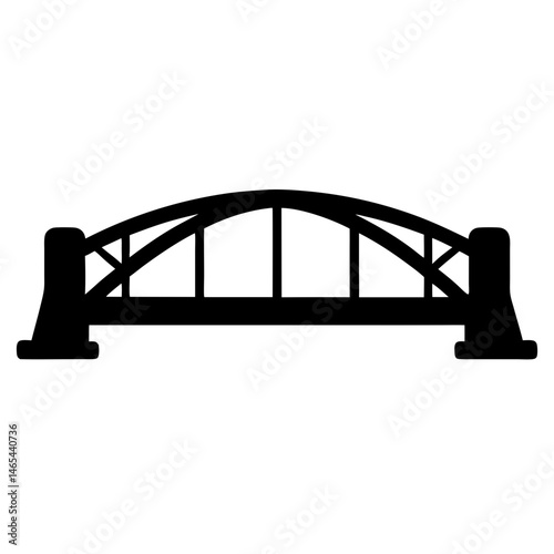 Simple Black Silhouette of an Arch Bridge with Structural Details