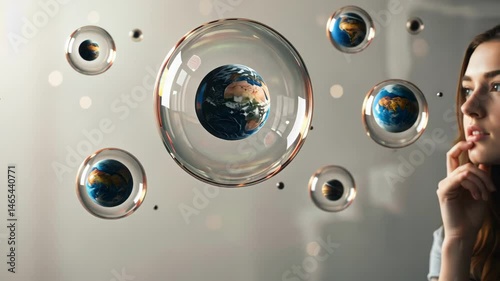 Woman contemplating parallel universes, science concept