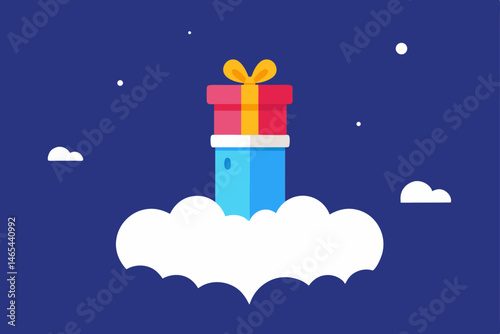 gift chute launching presents into the clouds abov.svg