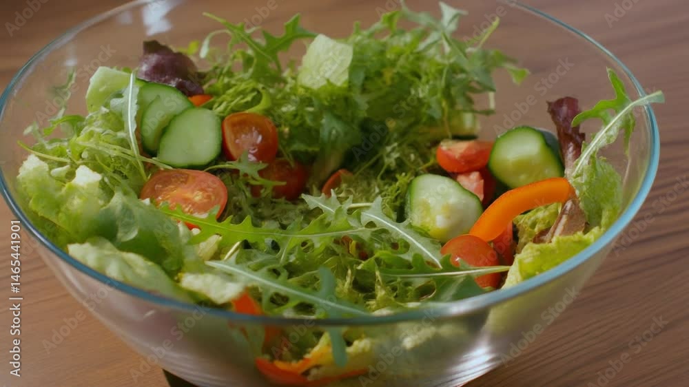  Glasschüssel voller frischem, buntem Salat