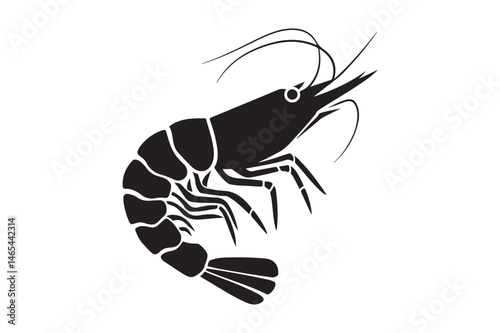 Shrimp Silhouette Vector Marine Animal, Seafood Clipart, Black Isolated Design
