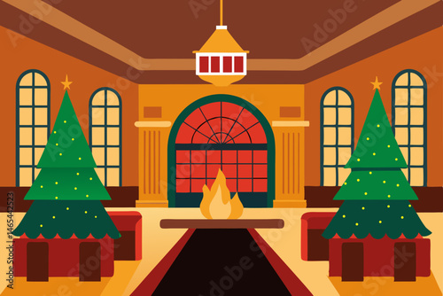 grand old hotel lobby with a giant christmas tree 