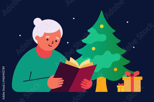 grandparent reading a holiday story beside a crack.svg