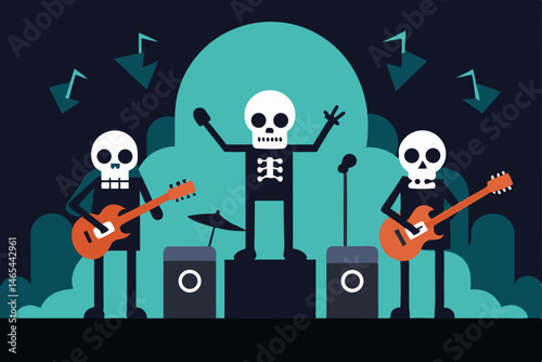 graveyard concert where skeletons play rock 
