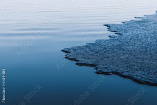 Tranquil ice floe drifts on serene azure water, echoing solitude of Arctic exploration and Winter Solstice reflections