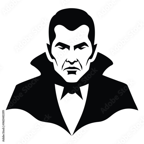 Classic vampire portrait reveals a menacing gaze with dark shadows and iconic costume