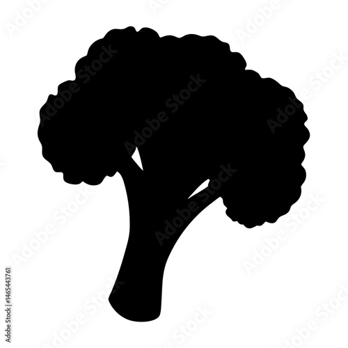 Black Silhouette of a Single Head of Broccoli Vegetable