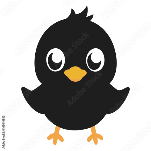 Cute cartoon chick with big eyes and small legs stands isolated cheerfully