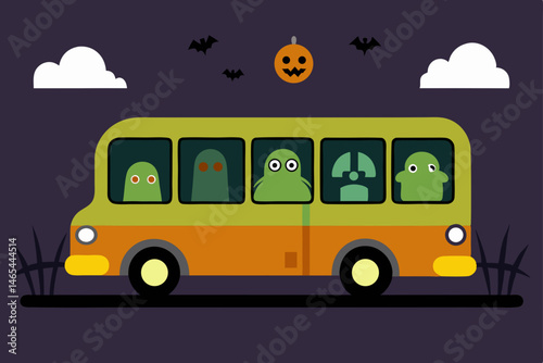 halloween school bus ride with goblins  skeletons .svg