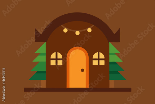 hidden tree stump cottage lit for Christmas  with