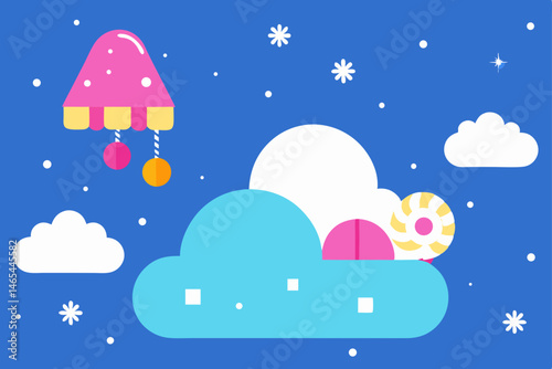 holiday dreamscape with candy clouds  floating 