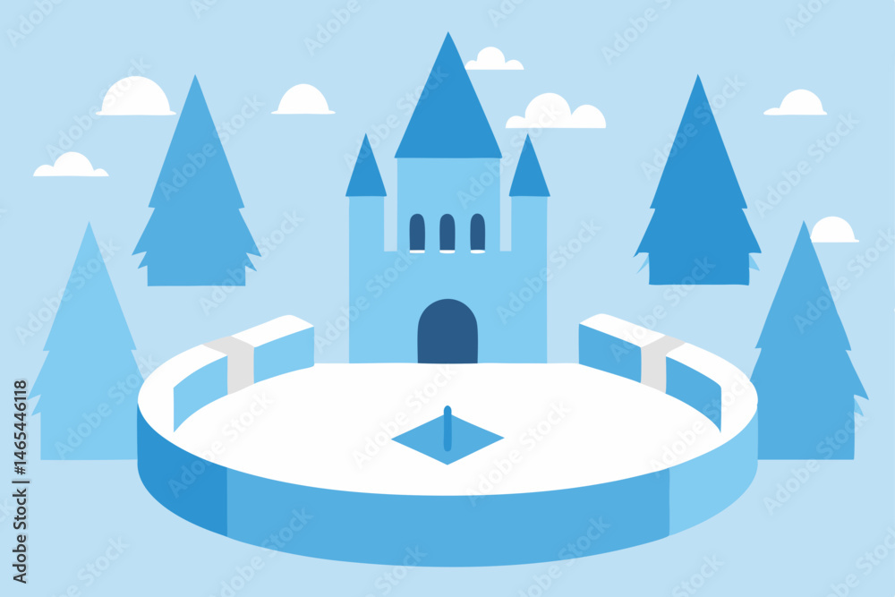 ice castle courtyard with a skating rink shaped