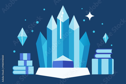 ice crystal library with translucent books 