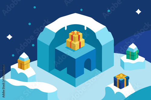 ice maze in the north pole with presents hidden 