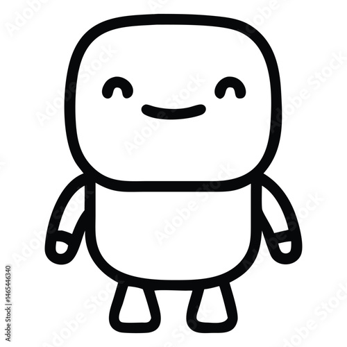 Cute outlined cartoon character with a gentle smiling face seems friendly and approachable