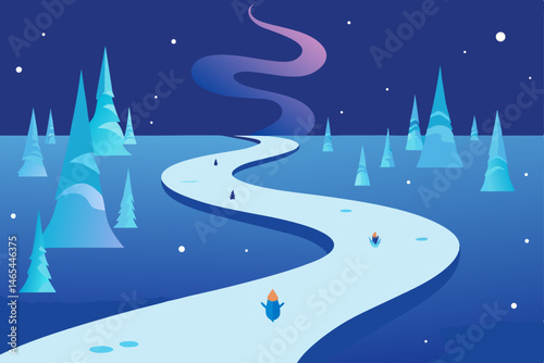 ice skating path that winds through a glowing 