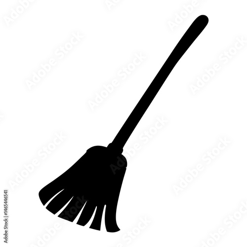 Simple Black Silhouette of a Broom Cleaning Tool for Sweeping Floors