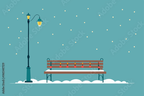 lonely park bench under a lamppost wrapped in garl.svg