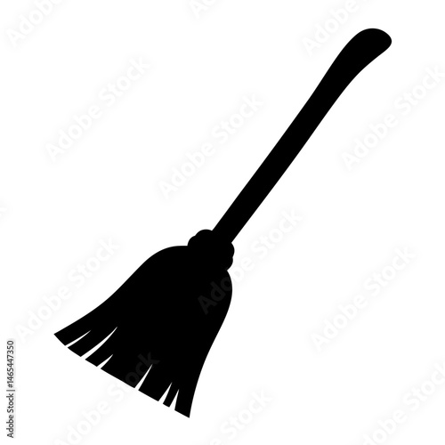 Silhouette of a Traditional Broom for Cleaning and Witchcraft
