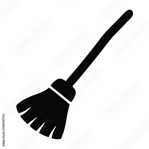 Black Silhouette of a Traditional Broom for Cleaning and Witchcraft