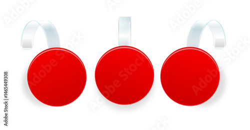 Advertising sale wobbler on bended transparent stripe. round point tag for supermarket sales wobblers on store shelves vector template 3d illustration isolated realistic. Vector