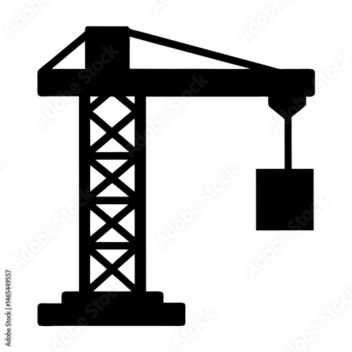 A Black and White Illustration of a Tower Crane Used in Construction Sites for Lifting Heavy Materials
