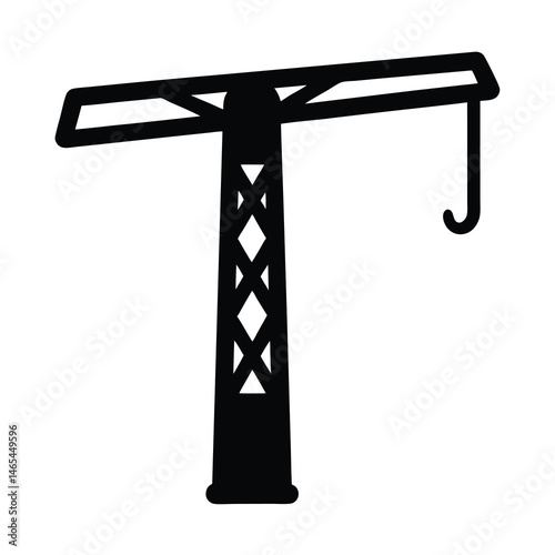 Simple Black and White Illustration of a Construction Crane