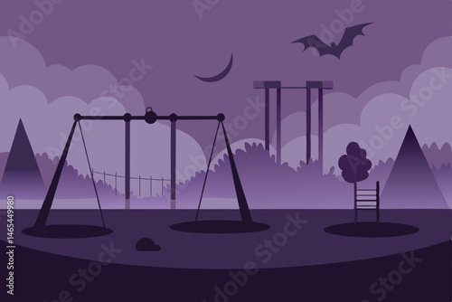 playground at dusk with bat shaped swings  spider .svg