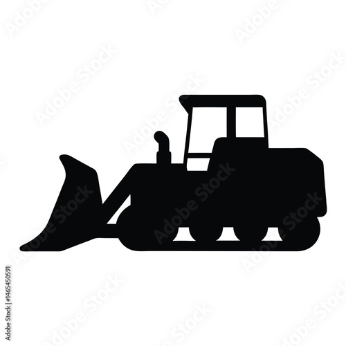 Black Silhouette of a Powerful Bulldozer with a Snow Plow Attachment Ready for Heavy Construction Work