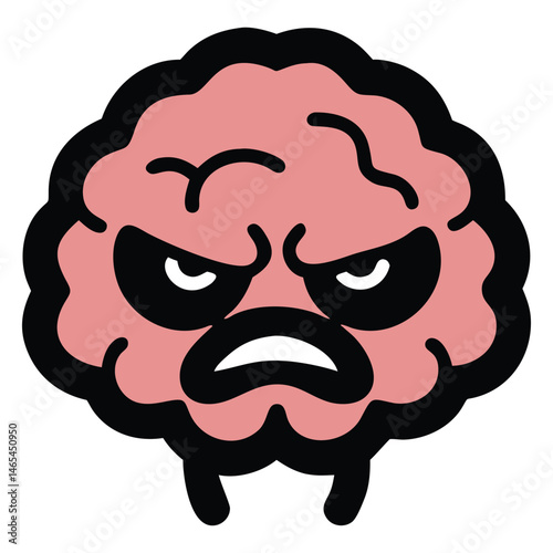 Grumpy brain with furrowed brows and clenched lips expresses cartoon anger perfectly