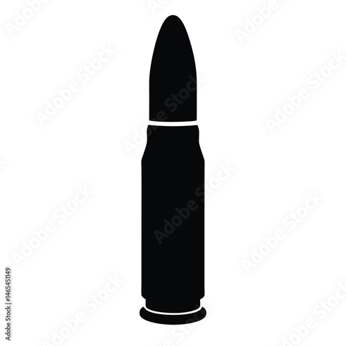 Black and White Silhouette of a Single Bullet Cartridge Ammunition Weapon