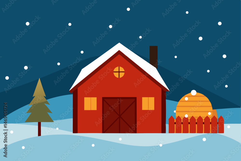 Fototapeta premium rustic barn with glowing lanterns hay bales 