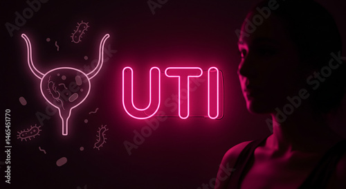 Urinary tract infection (uti) concept with highlighted bladder and bacteria