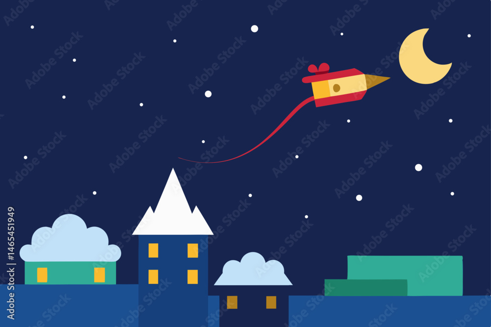 Naklejka premium santa s sleigh launching into a starry night 