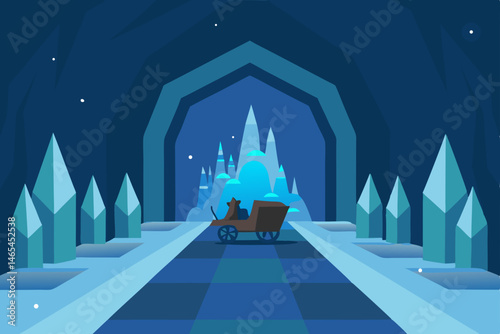 sleigh hangar underground with glowing crystal 