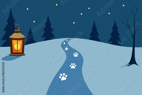 snow hare tracks leading to a glowing christmas 