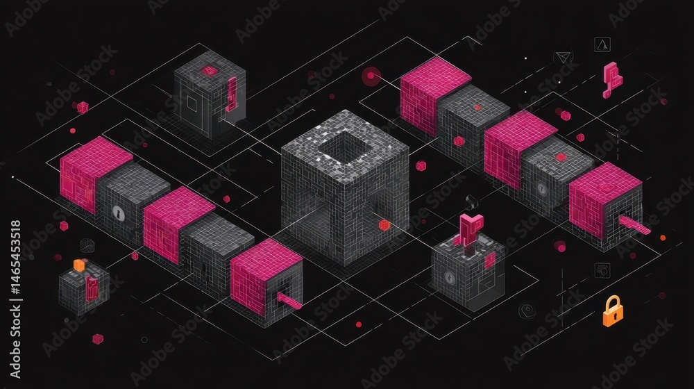 Abstract digital design with interconnected cubes and lines. Abstract digital design with interconnected cubes and lines.