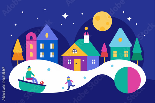 snowy cul de sac of brightly decorated homes  glow 