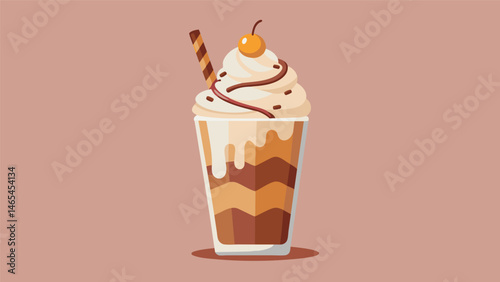 A decadent dulce de leche milkshake topped with whipped cream chocolate shavings and a caramel drizzle.. Vector illustration