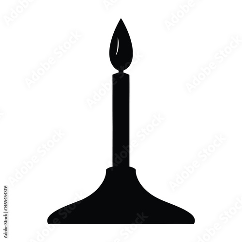 Simple Black Silhouette of a Lit Candle with a Wide Base