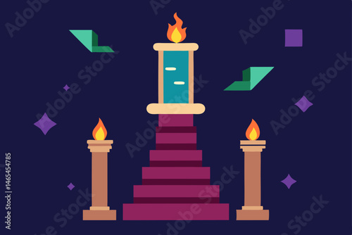 towering spell scroll library with flying candles 