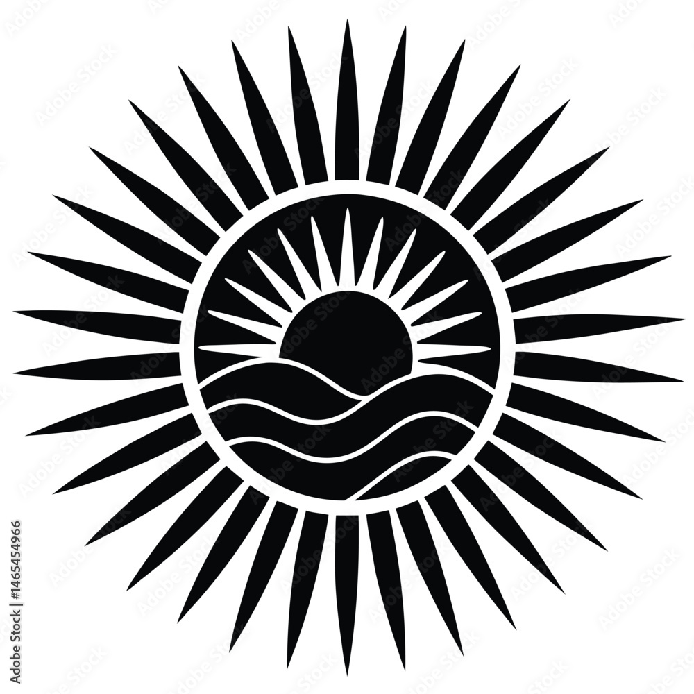 Simple black and white sun and waves graphic design Simple black and white sun and waves graphic design
