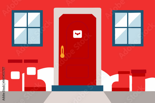 vintage post office interior with red mailbags  
