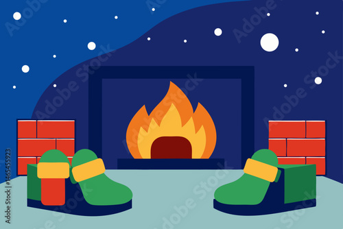 warm den with slippers by the fire  open gift boxe 