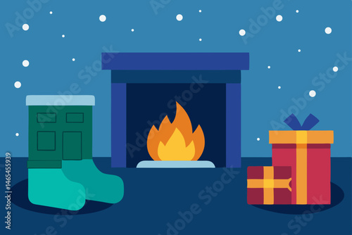 warm den with slippers by the fire  open gift boxe.svg
