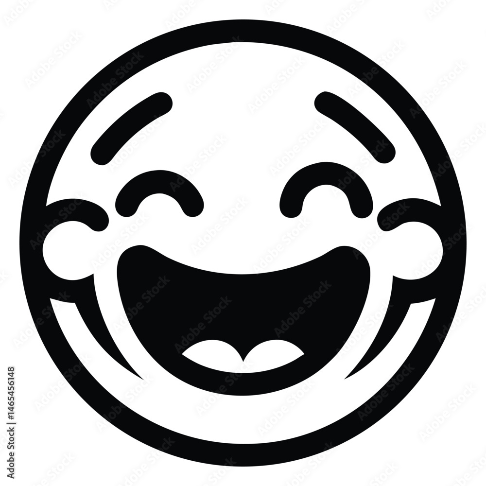 Joyful face icon shows a beaming smile with wide open mouth, isolated Joyful face icon shows a beaming smile with wide open mouth, isolated