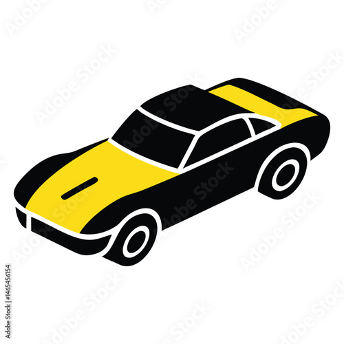 Isometric sports automobile displays a classic twotone paint scheme for a striking retro style