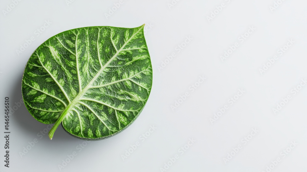 Single melon leaf shown in high detail against a plain white background